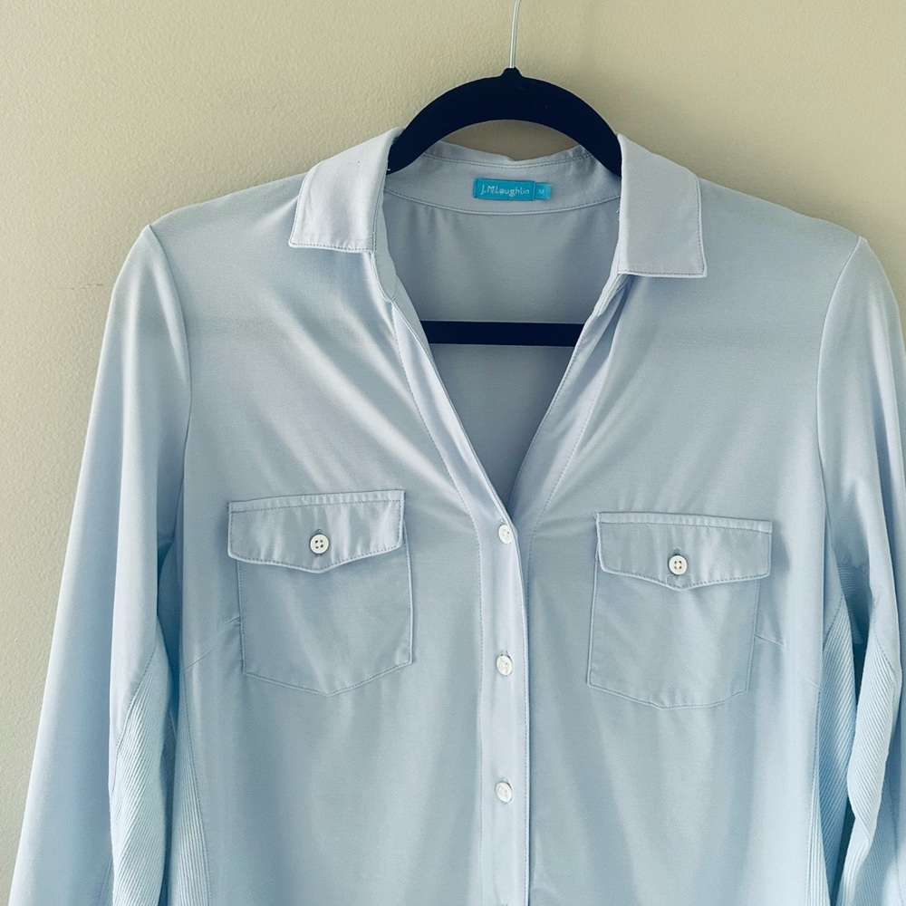 J. MCLAUGHLIN Womens Brynn Lyford Jersey Shirt Light Blue Sz Medium Classic Chic - Picture 3 of 10